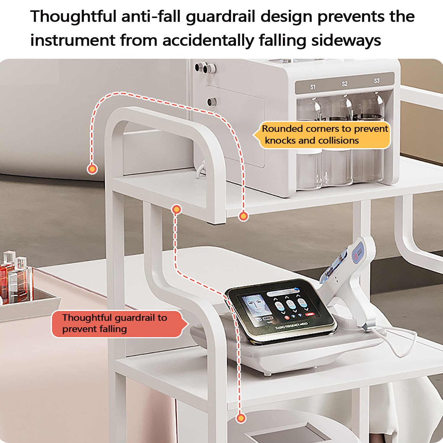 COYEUX Chariot d'esthétique, Chariot Roulant à 3 Niveaux, avec roulettes silencieuses pivotantes à 360° et 3 étagères, Charge maximale de 90 kg, pour Salon
