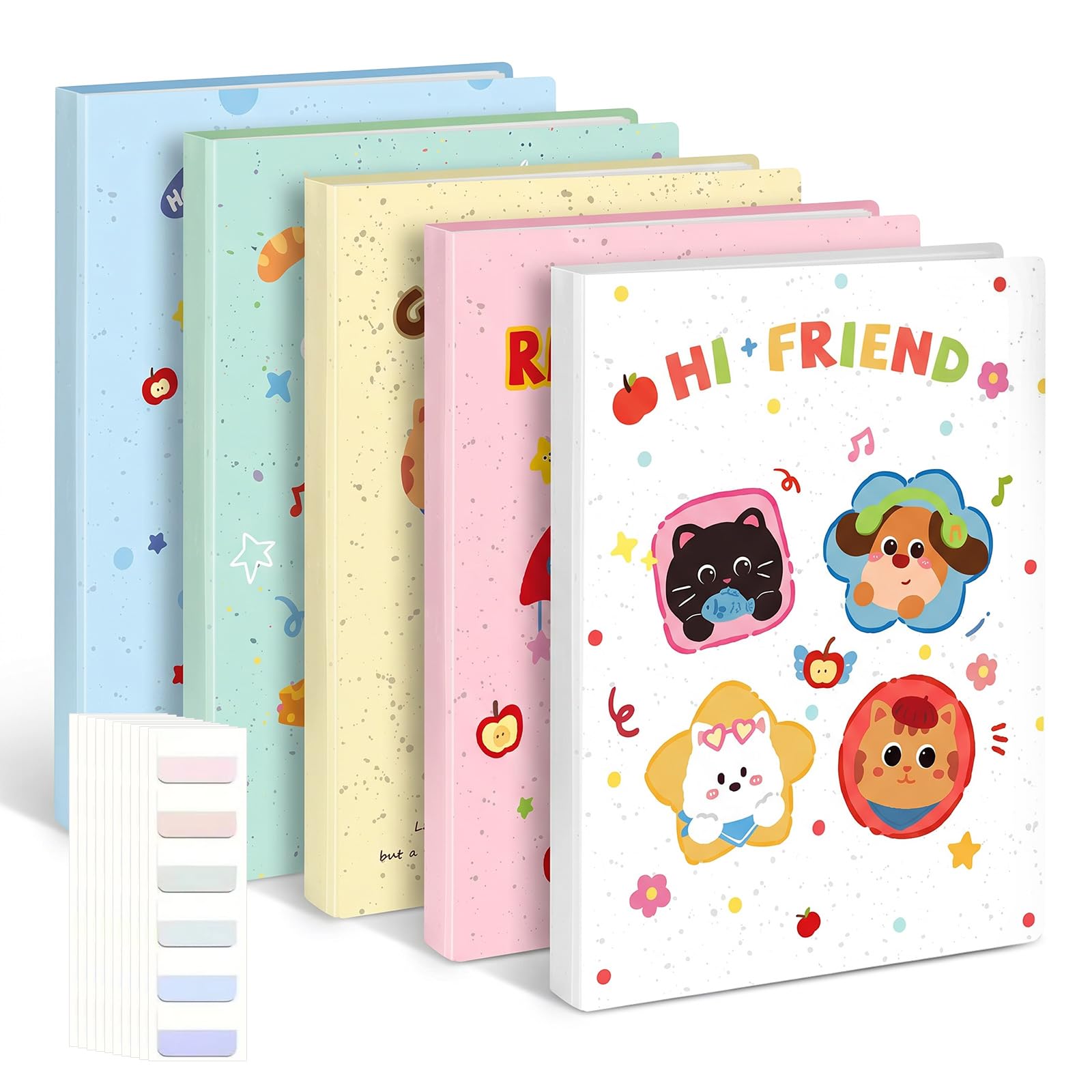A4 Folder with Plastic Sleeves, 5 Pack 5 Color 60 Pockets Display Book, Cute Animal Presentation Folder, Document Folder with Index Tabs, Portable Art Portfolio Project Folder for Home, School, Office
