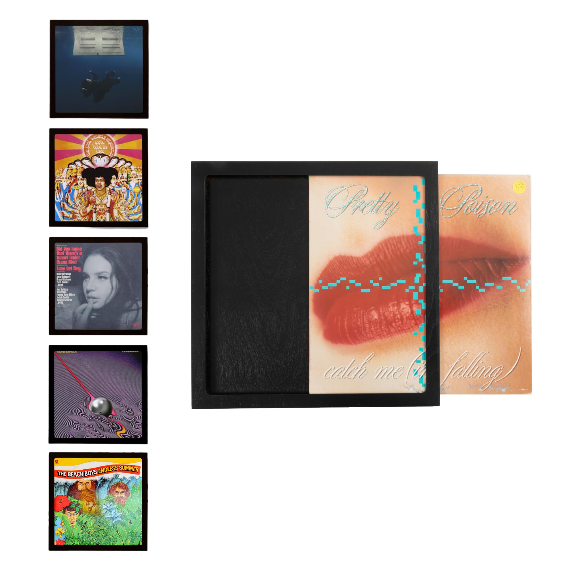Ilyapa Removable Vinyl Record Display Frame - 6 Pack Wood Record Album Frame for Wall - Easily Slide your Album Artwork Sleeves In & Out - Black