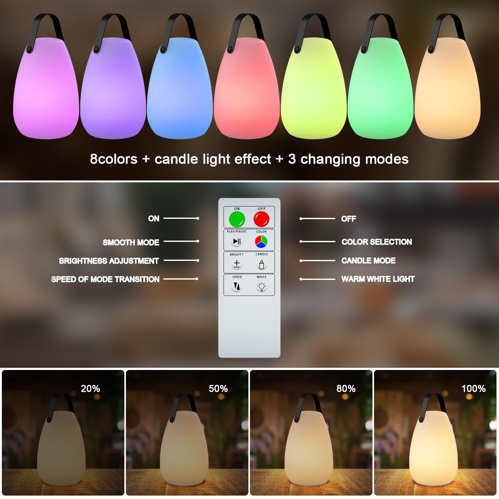 FUYO 2er Set Outdoor Lampe LED Akku Tischleuchte Tragbare Kabellos Dimmbare Tischlampe mit 8 Farben Farbwechsel Gartenlampe perfekt für schlafzimmer wohnzimmer außen BBQ garten ostern(Glatt)