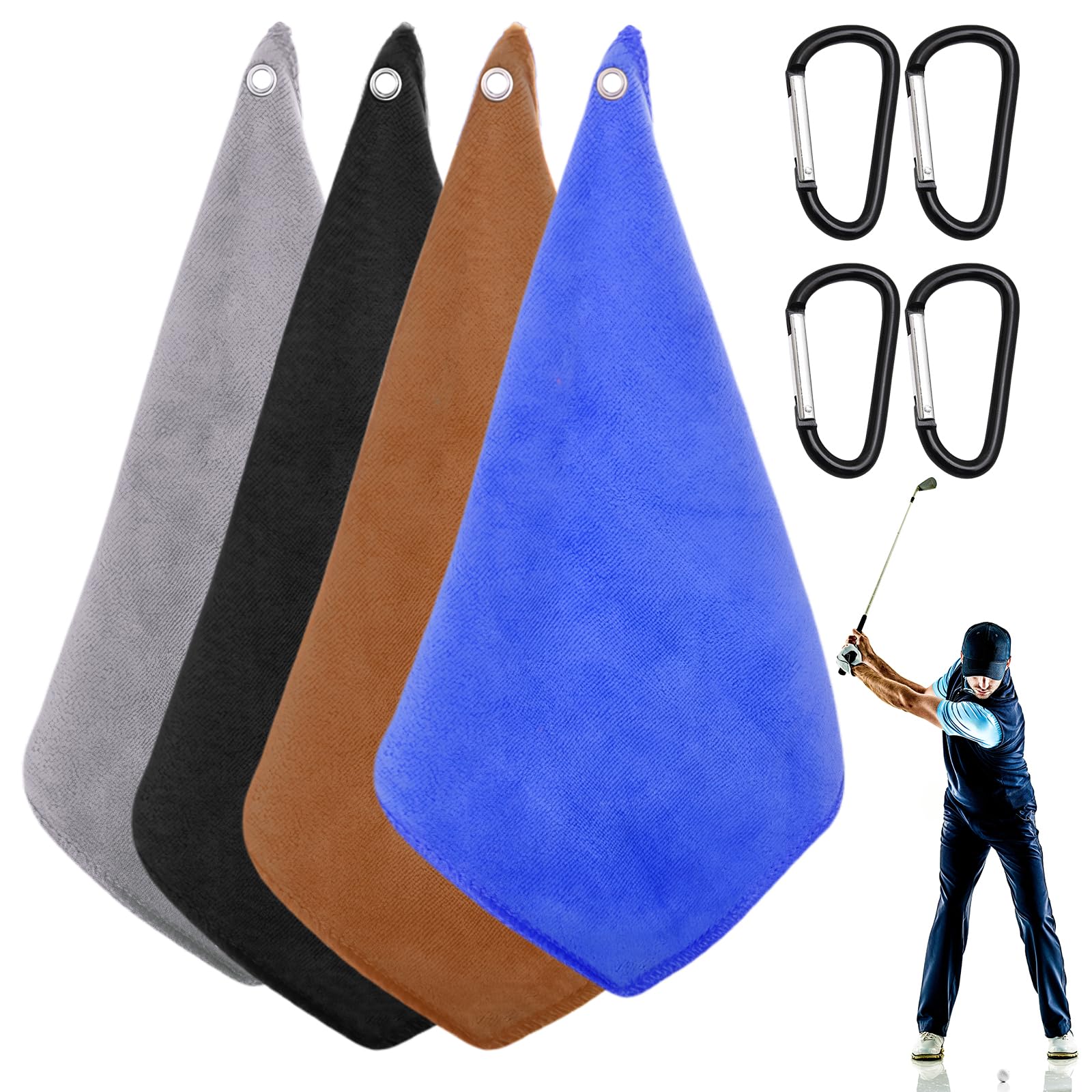 GMHLLES 4 Pcs Golf Towels with Clip,Microfiber Golf Towel Quick-Dry,Cleaning for Men Bag Cart Club Exercise Gym Sport Yoga
