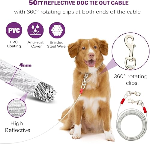 Miniatura 5 de Anclaje giratorio de 360 para perro de Cable y Estaca, Cuerda de 20 pies y Estaca a prueba de óxido para perro Pequeño, Mediano y Grande, perfecto