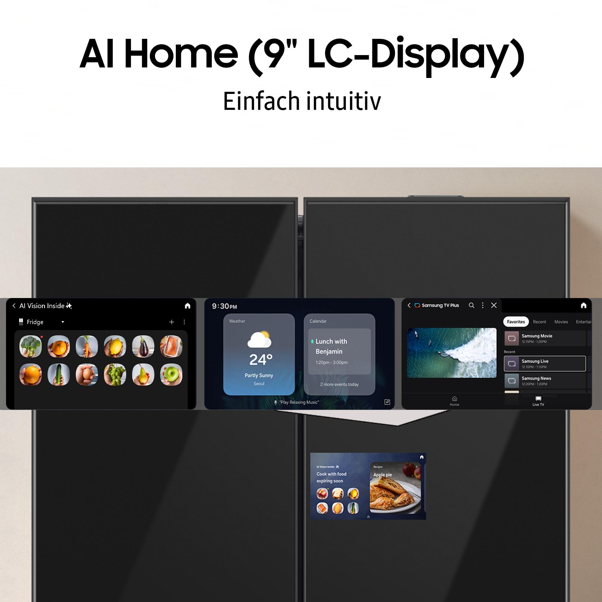 Samsung RM90F67CECEF Bespoke French Door Kühlschrank, 185 cm, 654 l, 255 l Gefriervolumen, AI Home, AI Vision mit integrierter Kamera, Beverage Center, Clean Deep Charcoal