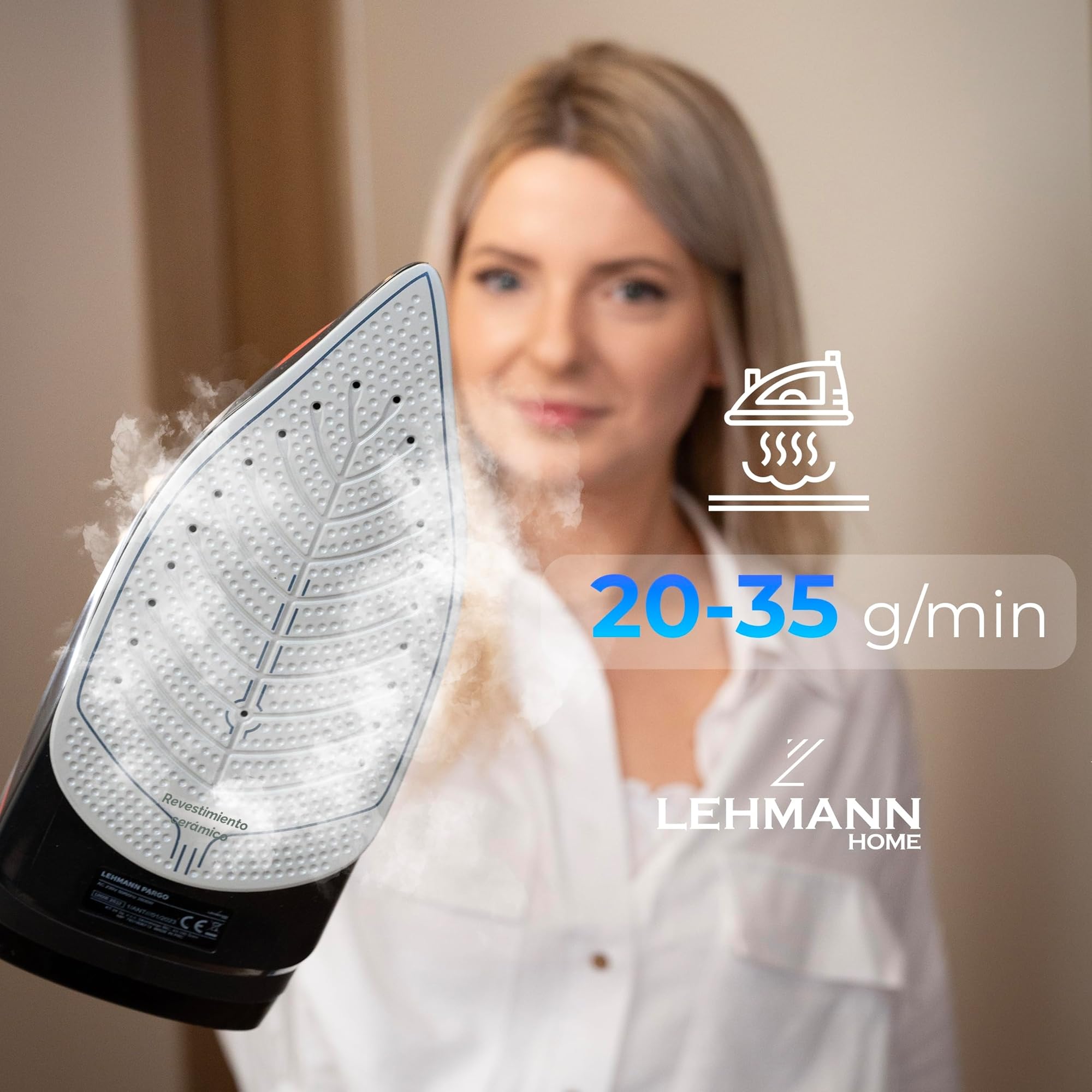 LEHMANN LGOIR-2632 Plancha de Vapor Inalámbrica 3000W, Plancha Ropa con Suela Cerámica, Base de Carga, Depósito 320 ml, Sistema Antigoteo, Función de Limpieza Fácil, Apta para Planchado Vertical