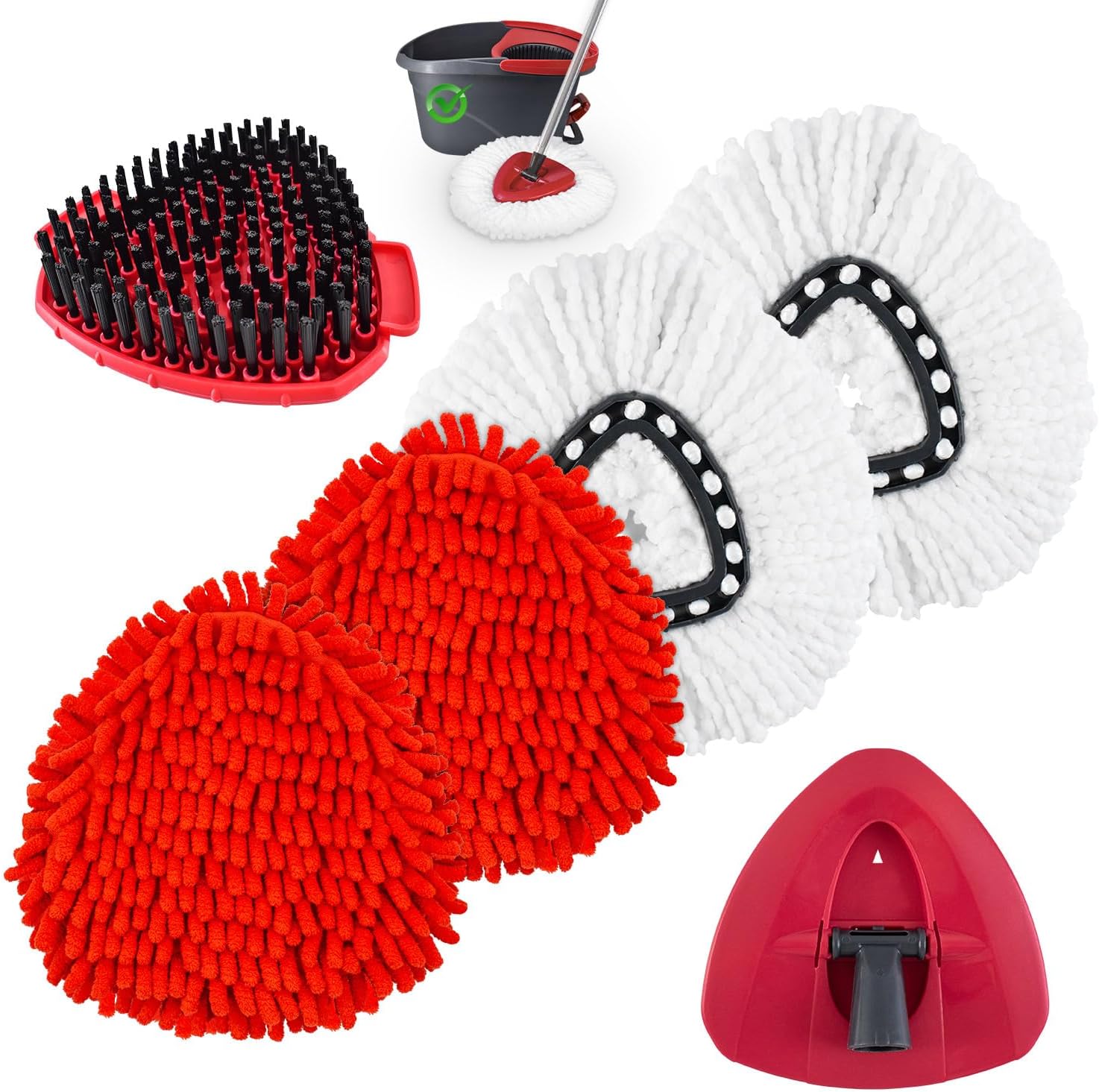 Mop Heads Replacements for Ocedar, Mop Replace Head for o Cedar Easywring 1 Tank, Spin Mop Replacement Head Include 4 Pack Spin Mop Refills Deep Cleaning, 1 Scrubber Mop Head and 1 Mop Base