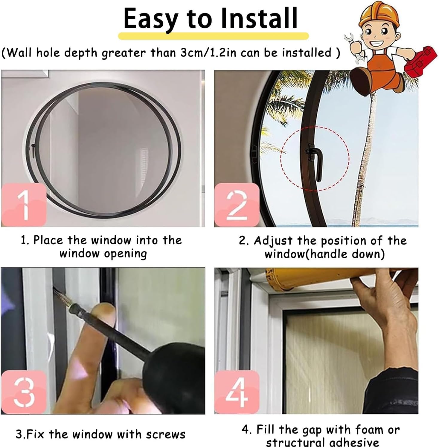 360° Rotatable Sliding Window,Round Rotating Glass Windows, Aluminum Alloy Replacement Rotation Window, Rotating Porthole Windows with Tempered Glass(100cm/39.9in)