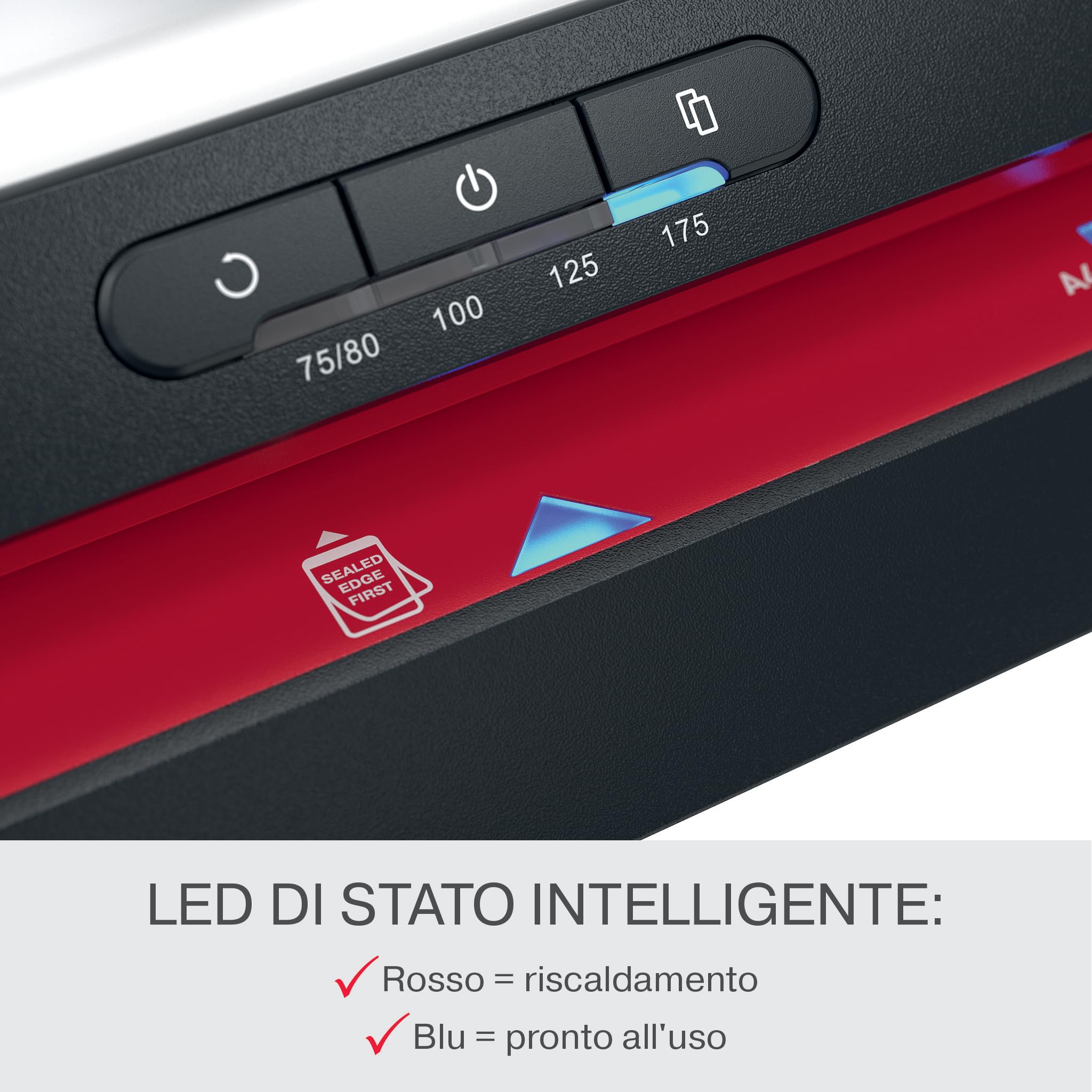 Plastificatrice A3 GBC 480HS piccoli uffici – Alta velocità, riscaldamento rapido in 1 minuto, 75-175 micron, anti-inceppamento, autospegnimento, con 5 buste di laminazione A4, Nero/Rosso, 4410072EU