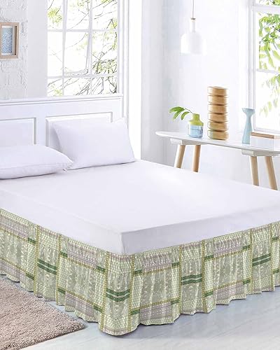 Miniatura 9 de Falda de cama roja vintage, tamaño Queen de 16 pulgadas de caída, ajustable y elástica, plisada, con volantes de polvo de lujo para cama individual,