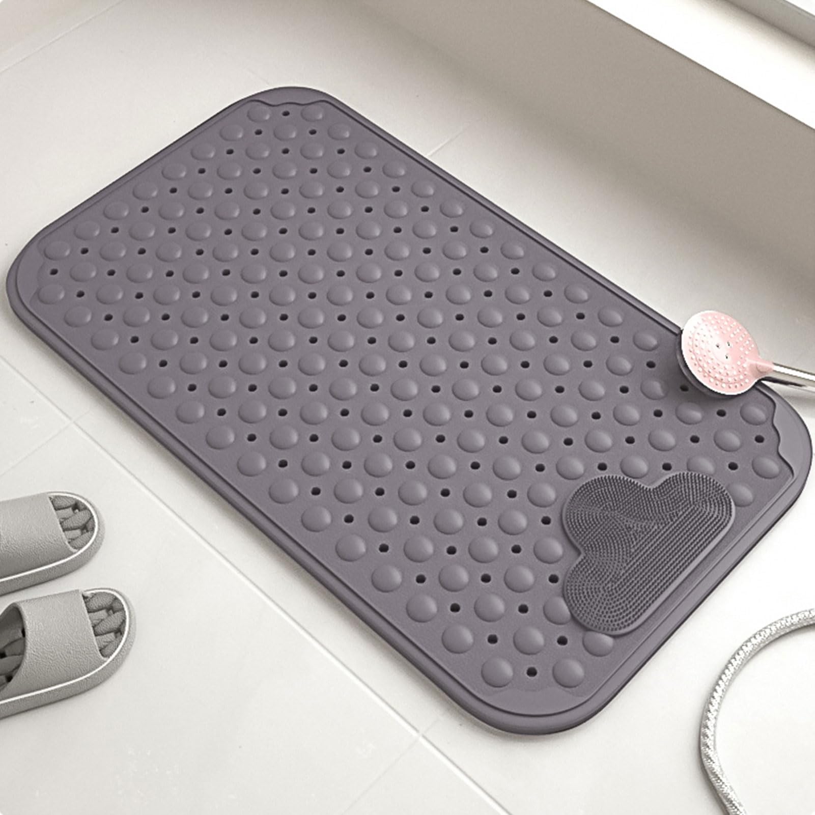 Shower Mat Non Slip, Bathroom Mats, Shower Mats for Inside Shower, Anti Slip Shower Mat for Elderly, Anti slip Bath Mat, Shower Mat with Suction Cups & Drain Holes, Machine Washable 120 x 80 cm