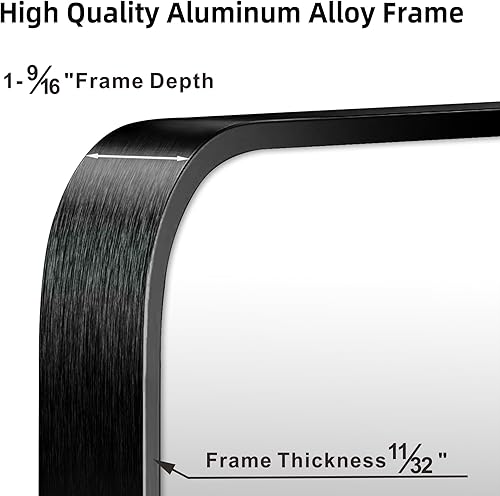 Miniatura 2 de Espejo de pared negro mate cepillado de 20 x 30 pulgadas, espejo rectangular redondeado con marco de metal para colgar para baño, entrada, tocador,