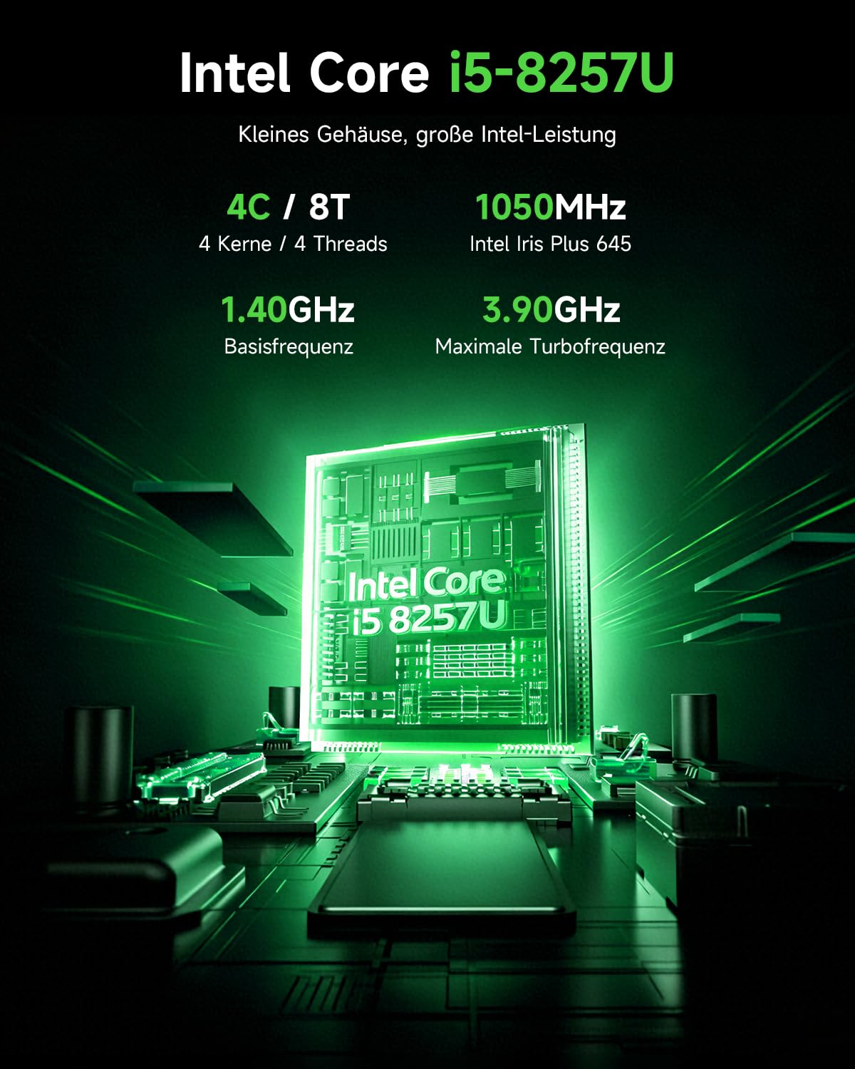 BMAX B6 Turbo Mini PC Intel Core i5-8257U(3.9GHz, Besser als R2544/3150U), 16GB DDR4 512GB M.2 SSD Micro Desktop Computer, 4K Dual Display HDMI+DP, Win11 Pro, Wi-Fi 6/BT/LAN, für Home Office Heimkino