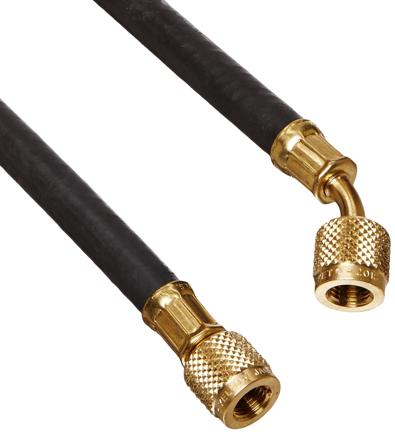 Yellow Jacket 15125 Plus II 1/4" Heavy Duty HCA Straight x Angle Charging Hose, 25', Black