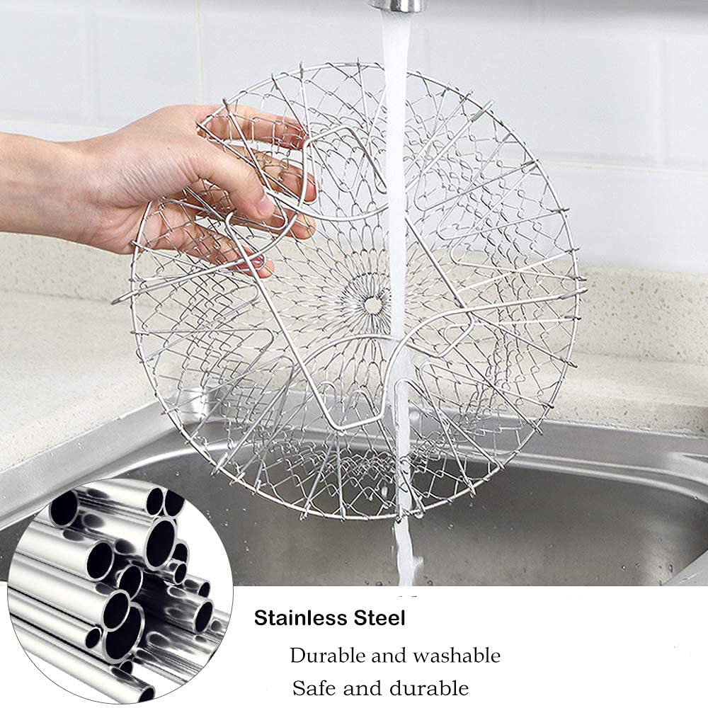 Set 2 Cestelli Per Frittura Pieghevoli In Acciaio Inox - Per Friggere, Cuocere A Vapore E Scolare