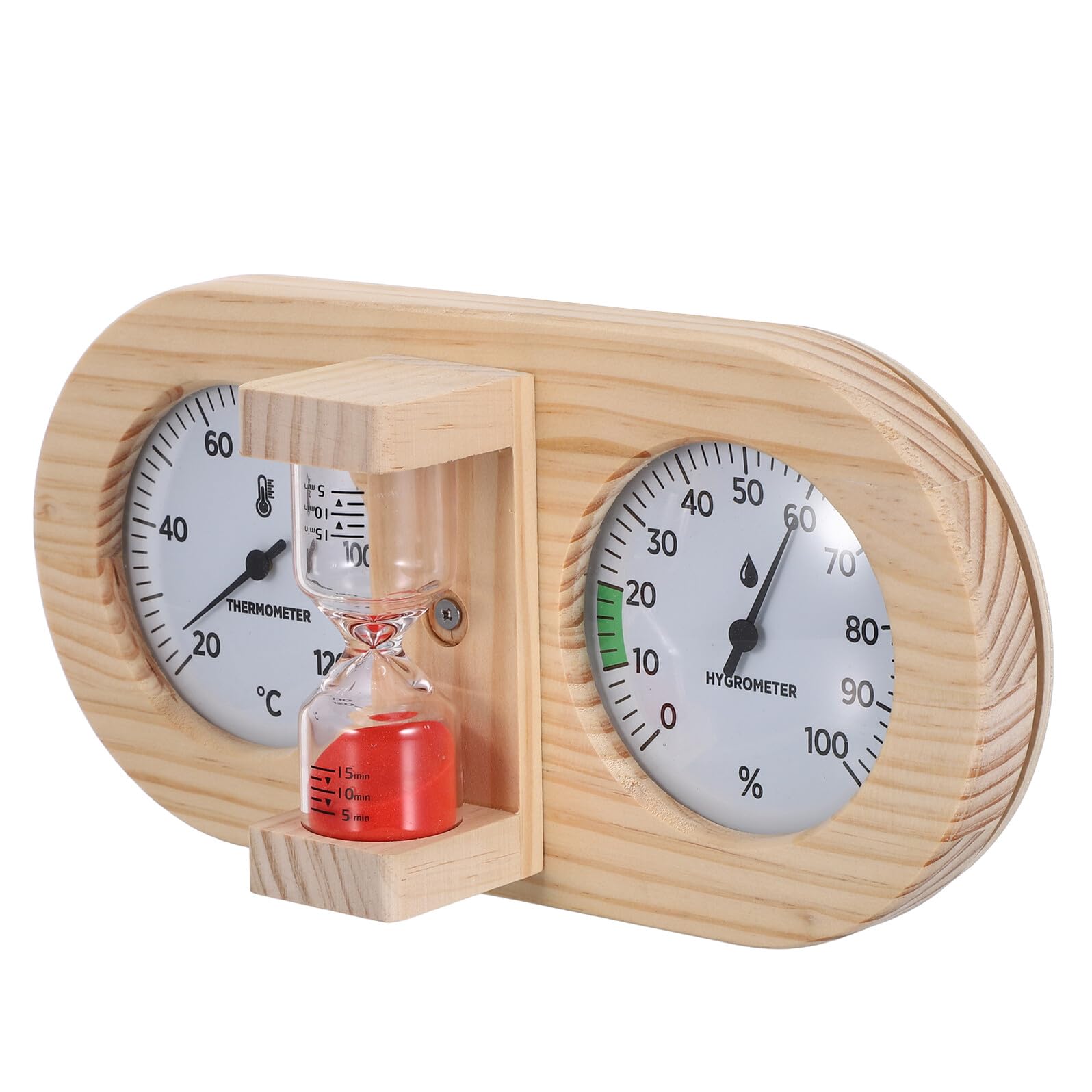 NOLITOY Sauna Thermometer Hygrometer mit 15 Minuten Sanduhr für Zuhause