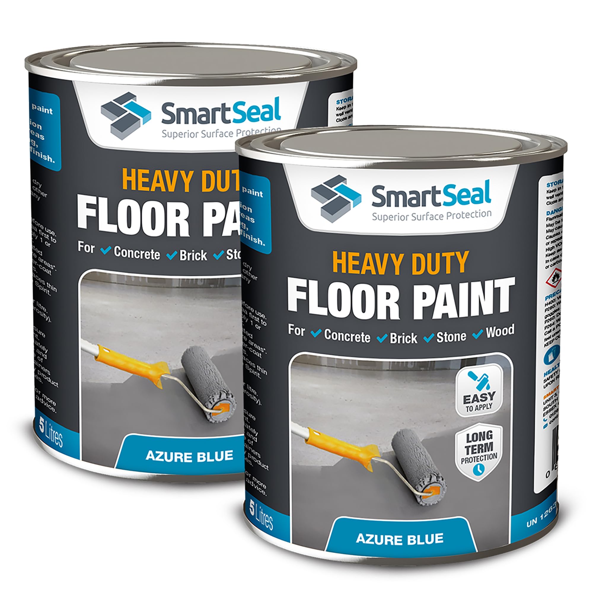 SmartSeal Heavy Duty Floor Paint - Azure Blue, 2 x 5L - Hard-Wearing Garage Floor Paint with Anti-Slip Mid-Sheen Finish – also Ideal for Decking, Warehouse flooring, Brick, Concrete, Stone & Wood