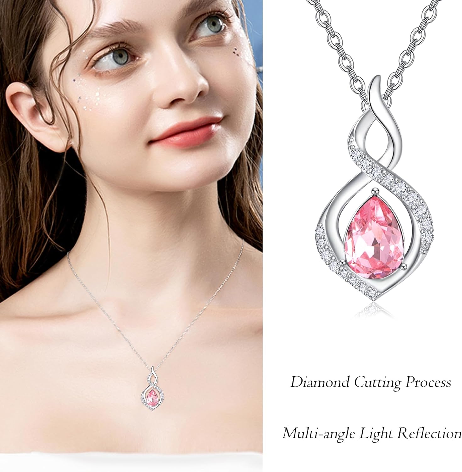 AENEAS Infinity Birthstone Necklace for Women Sterling Silver Infinity Teardrop Pendant Forever Love Jewelry Gift for Birthday Anniversary Christmas - Image 6