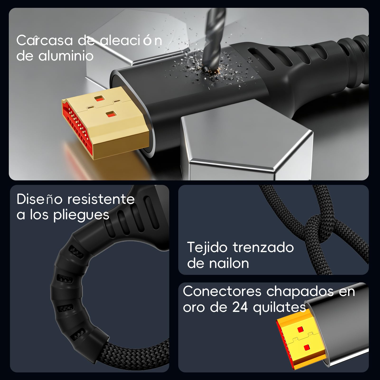 Kryoza Cable HDMI 5 metros,Cable HDMI 2.1 5m 8K@60Hz 4K@120Hz 7680P Ultra Alta Velocidad Soporta HDR10 3D eARC HDCP2.2&2.3,Compatible con PS5/4 X-Box/HDTV/Blu-ray Player/Proyector/Monitor/PC — view 7