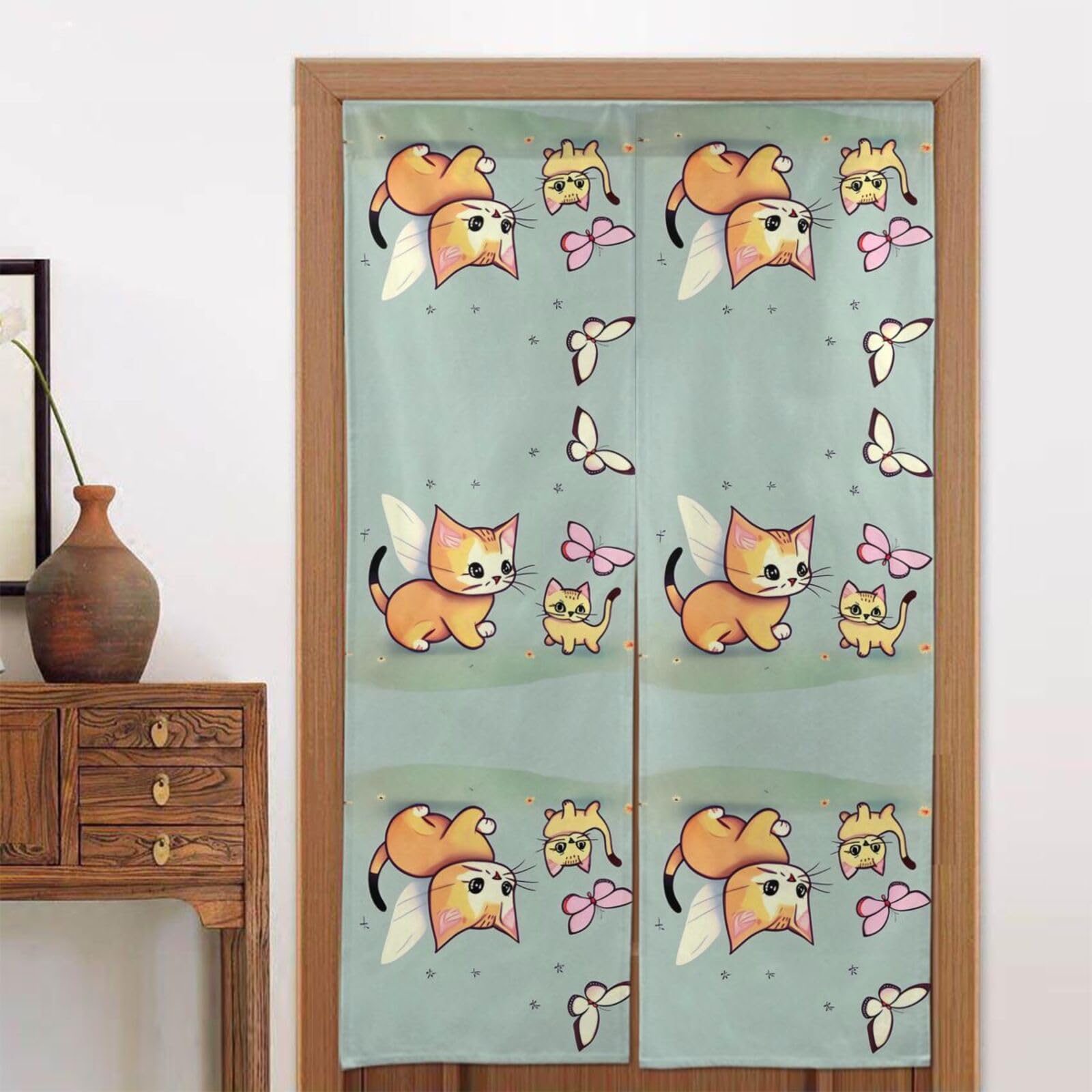 CNTDBU Kitten Butterfly Door Curtain 34x56 Inch-Room Divider Panel for Privacy, Entryway Screen for Kitchen Bedroom