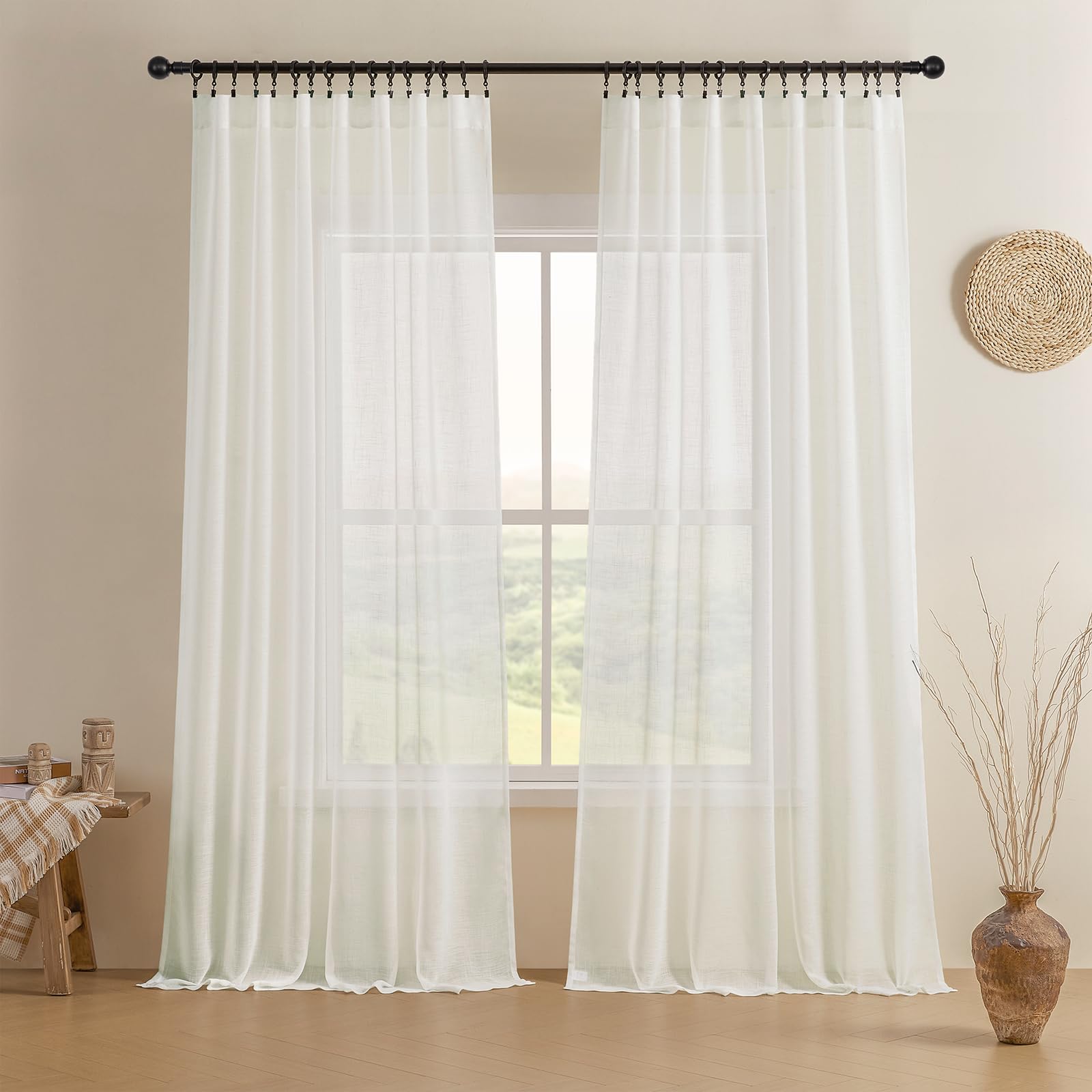 Photo 1 of Joydeco Sheer Curtains 108 Inches Long, Cream Curtains for Living Room 2 Panels Set, Ivory Curtains Window Privacy Assured with Light Filtering(W52 x L108 Inch,Ivory)