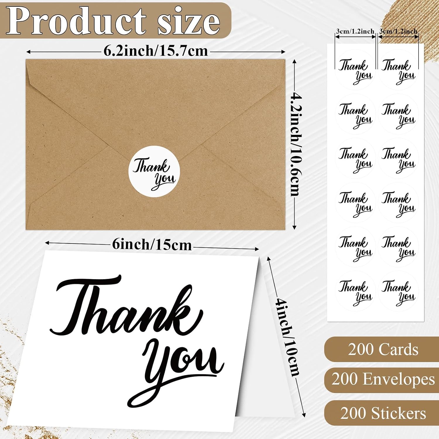 600 PCS Thank You Cards with Envelopes Matching Stickers Thank You Notes Bulk 4x6 Inch Minimalistic Design for Business Baby Shower Wedding Small Business Graduation Bridal Shower Funeral White