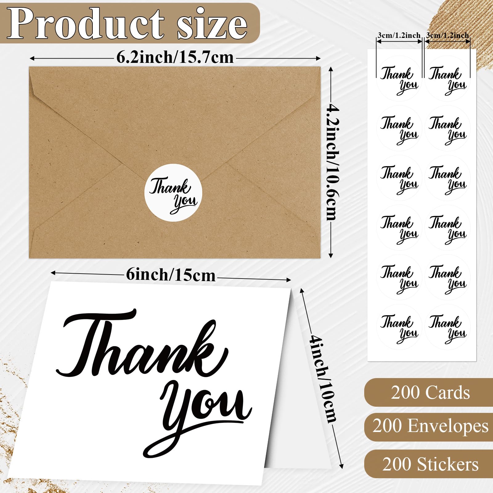 Tarjetas de agradecimiento con sobres Kraft (negro)