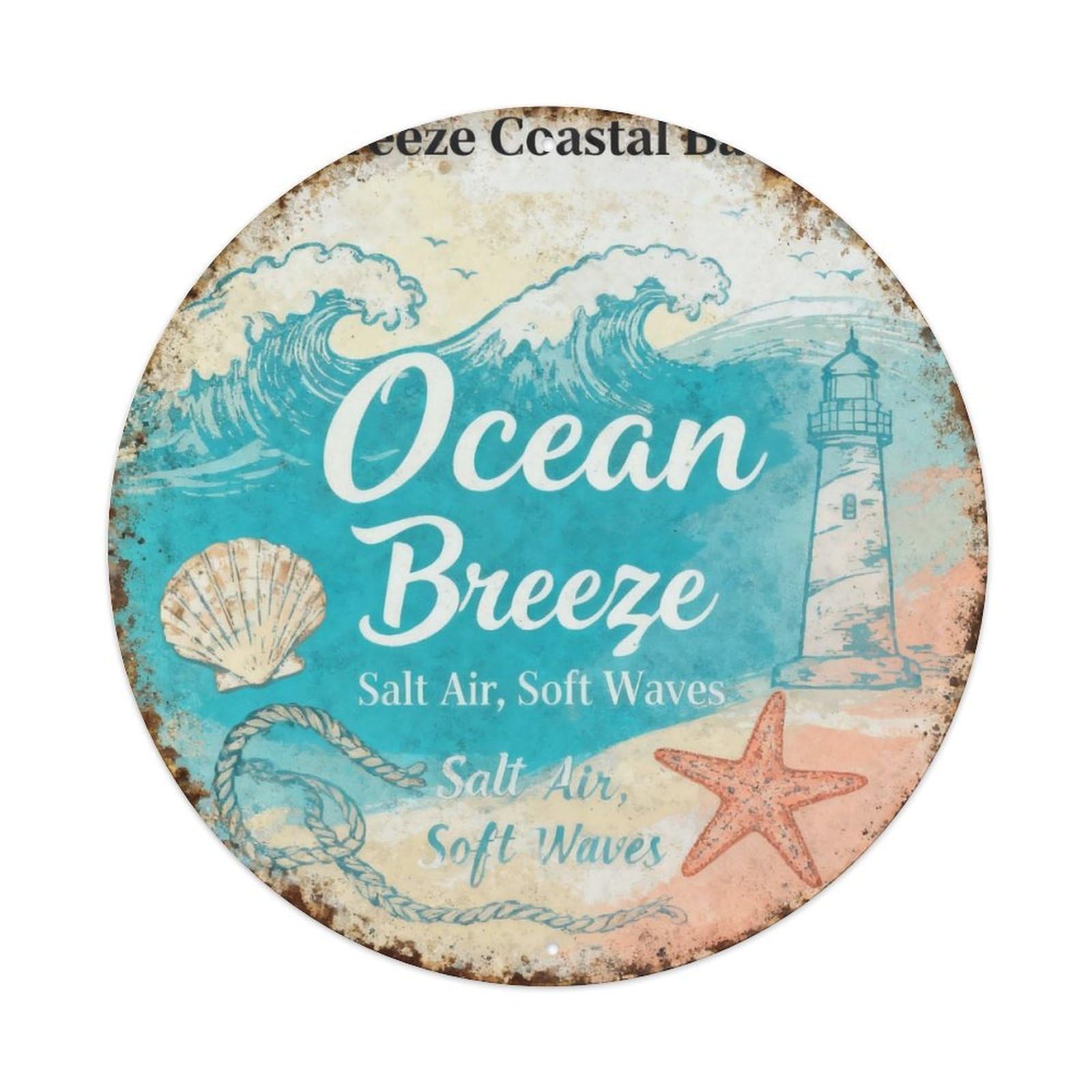 Ocean Breeze Coastal Bath Decor Metal Tin Sign Plaque