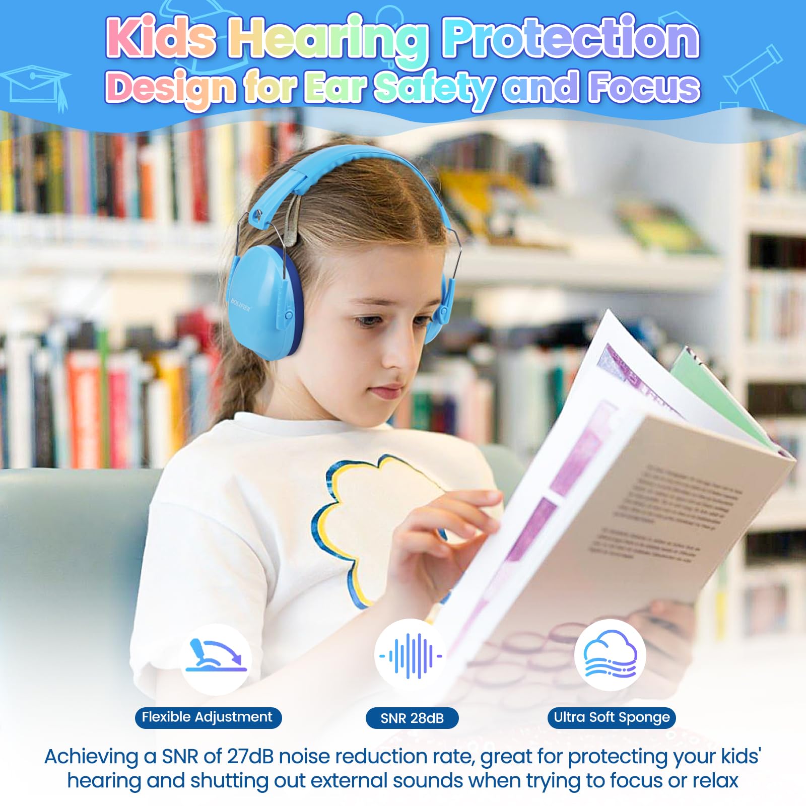 BOLIFIER Kids Ear Defenders for Children,Blue Safety Earmuffs Ear Protectors Noise Reduction Headphone Ear Protection Earmuffs for Boys Girls - Image 2