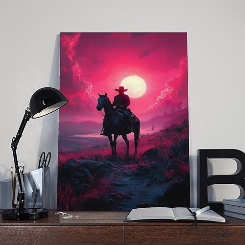 Miniatura 8 de XAHOR Apocalyptic Cowboy Poster, Vaporwave Aesthetic Wall Art, Synthwave Desert Landscape Print Canvas Wall Art Print Poster For Home School Office