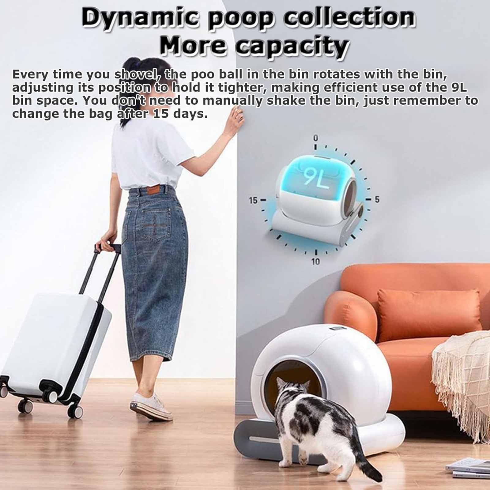 PixCy Lettiera Gatti Autopulente, Lettiera Gatti Automatica Senza Raccolta, Controllo App E Monitoraggio Salute, Lettiera per Gatti Automatica con capacità Extra Grande 65 Litri