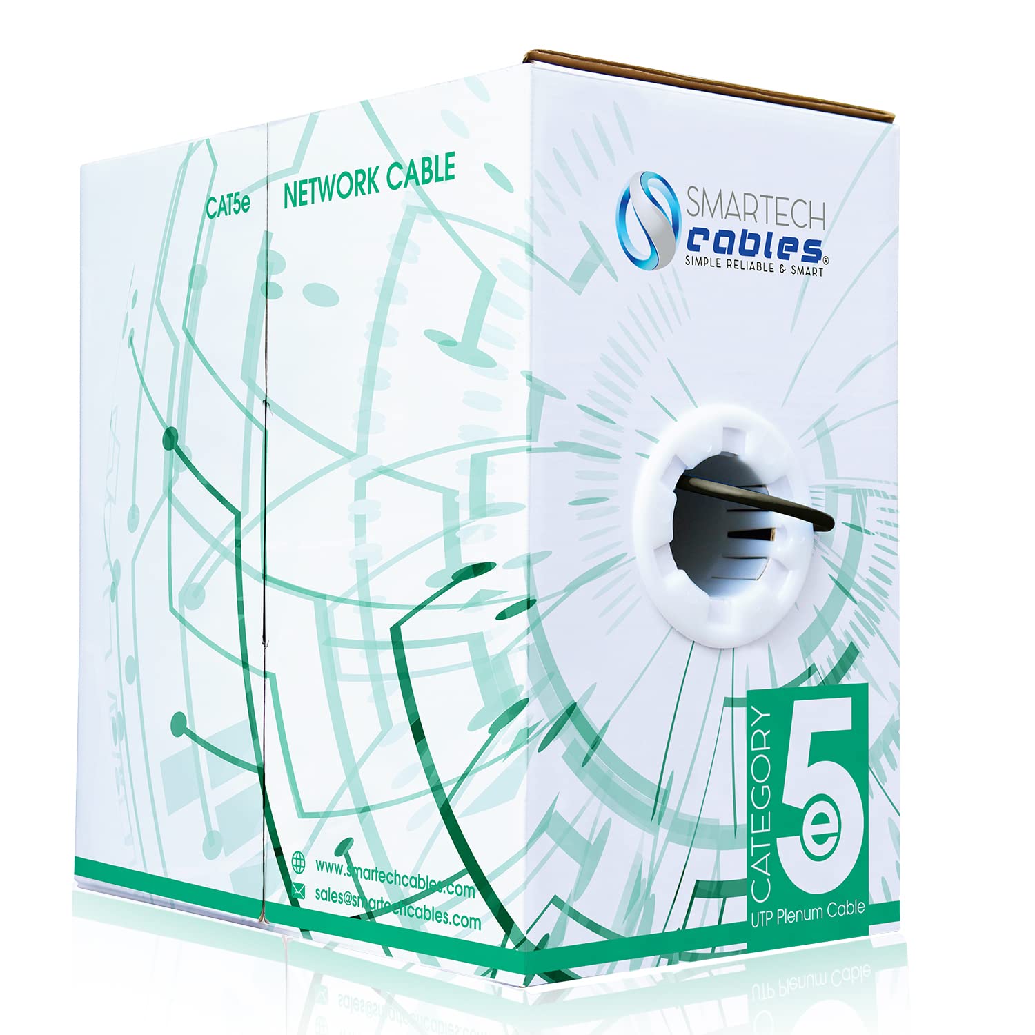 Smartech Cables Cat5e Plenum Cable 1000ft (CMP) - Solid Conductor Cat5e Cable 1000ft - 24 AWG, 350 MHz, 4 Pair