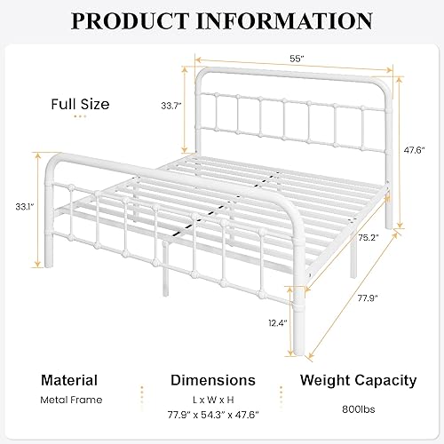 Miniatura 2 de SHA CERLIN Base de cama de tamaño matrimonial con cabecera y estribo de estilo vintage, base de colchón resistente, no necesita somier, fácil
