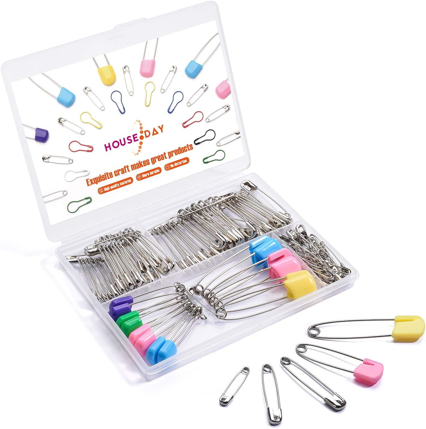 HOUSE DAY Safety Pins Set with 5 Sizes Family Use for Baby Clothing, Sewing & Crafts