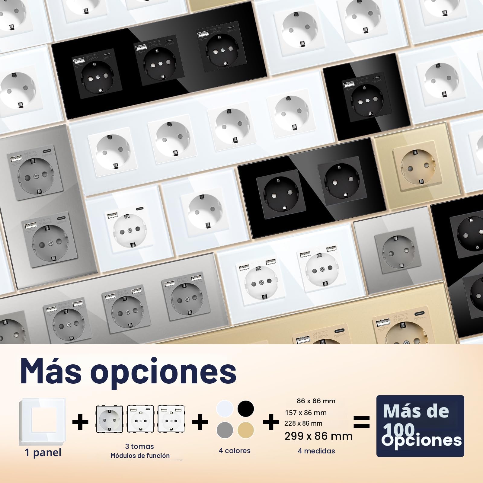 BSEED Enchufe de Pared,Schuko Enchufe Simple con Panel de Cristal Blanco,16A 250V Toma de Corriente Simple,1 Gang Enchufes de Extensión para Cocina,Dormitorio,Oficina,Hotel,etc-86mm*86mm