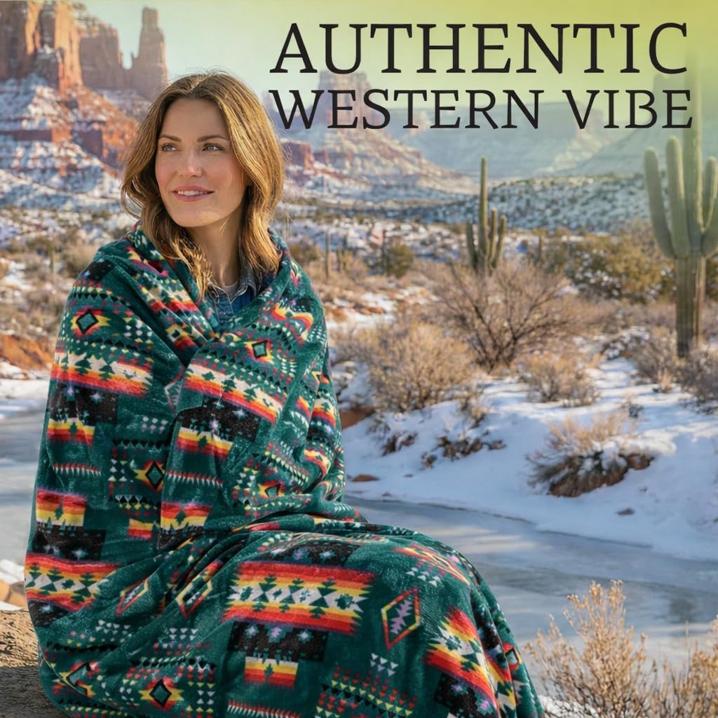 Sacred Thread Aztec Blanket Fleece, Reversible Native American Blanket, Western Throw, Native American Western (Lake Flannel), Queen (79”x95”) - Image 6