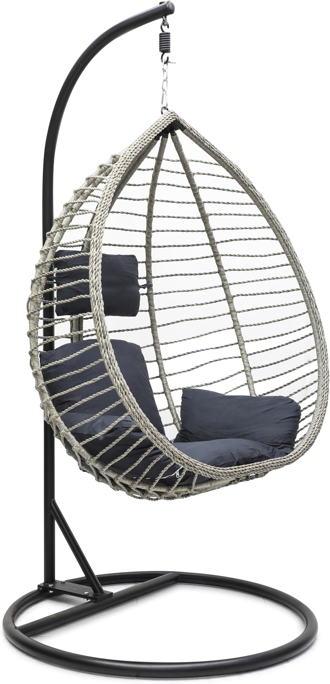 Multi Home Furniture Black & Grey Swing Chair โ Hanging Chair with Cushions and Iron Frame, Indoor & Outdoor Wicker Rattan Balcony Chair for Garden Furniture, Living Room & Swing Chair for Adults