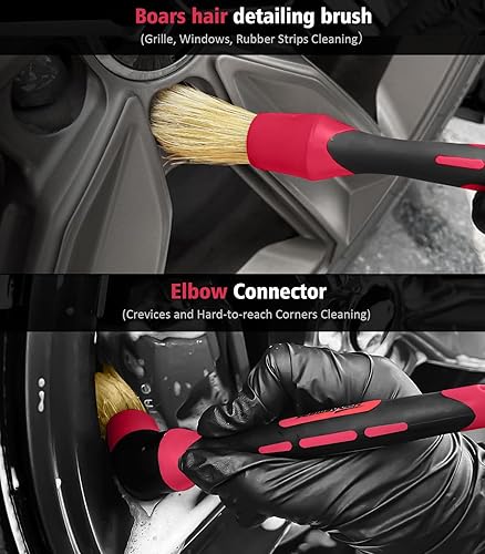 Vista 4 de YeewayVeh Juego de limpieza de motocicleta de 6 piezas, cepillo de lana para ruedas, cepillo para neumáticos y cadena, cepillo de detalles, toalla