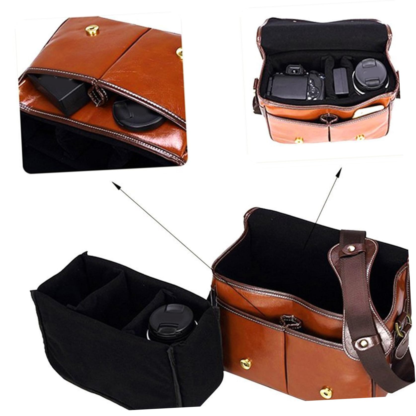 OUNONA Marrón Bolsa Grande DSLR Sintética de Cámara para Piel