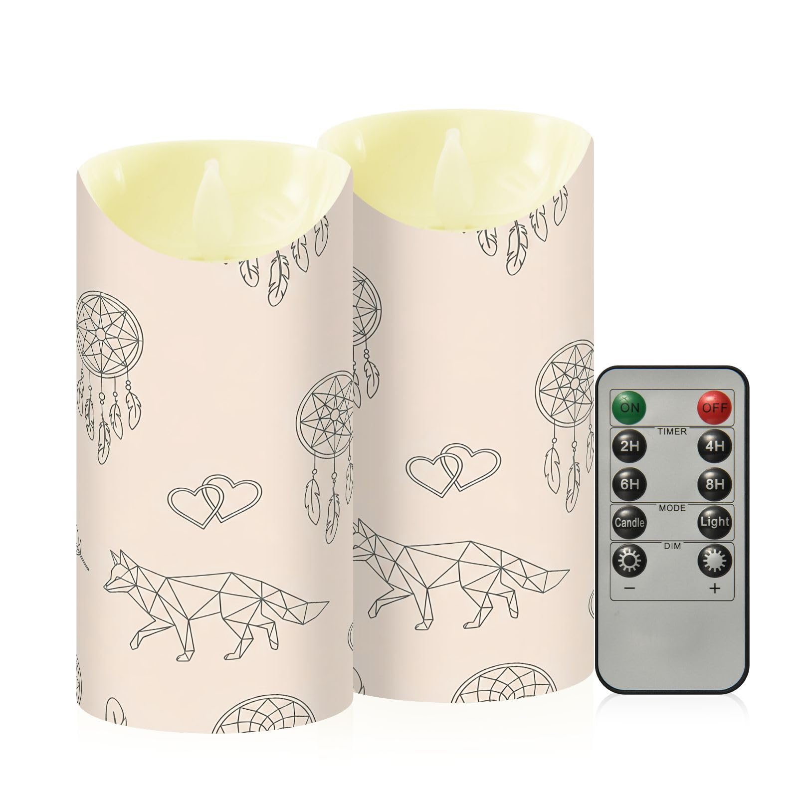Ewusp Fox Flameless Candles Battery Operated Flickering LED Pillar Candles Set of 2 with Remote Control & Timer, for Home Decor Wedding Holiday Party Centerpieces