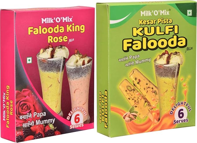 Milkomix Milkshake Powder Combo Falooda Rose King/Keshar Pista Kulfi Milk Products for Childrens and Adults Pack of 2
