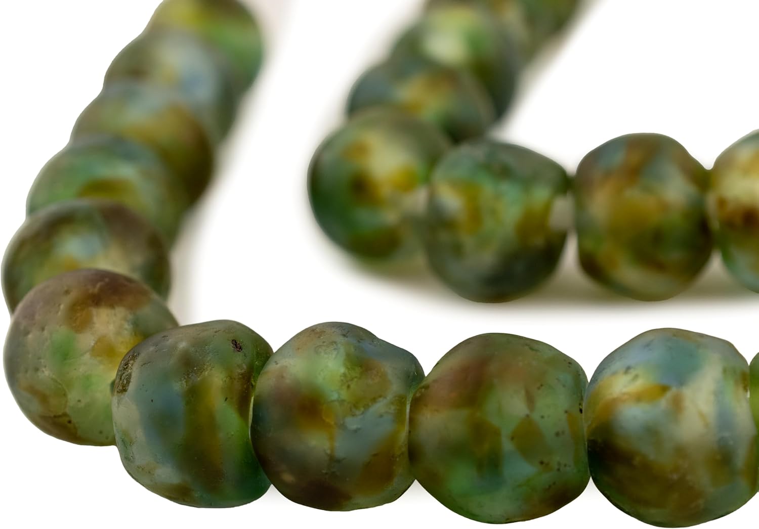 The Bead Chest African Recycled Glass Beads – Handmade in Ghana – Earth Swirl 18mm Strand for Jewelry Making, Crafts, and Home Decor I Approximately 38 Beads
