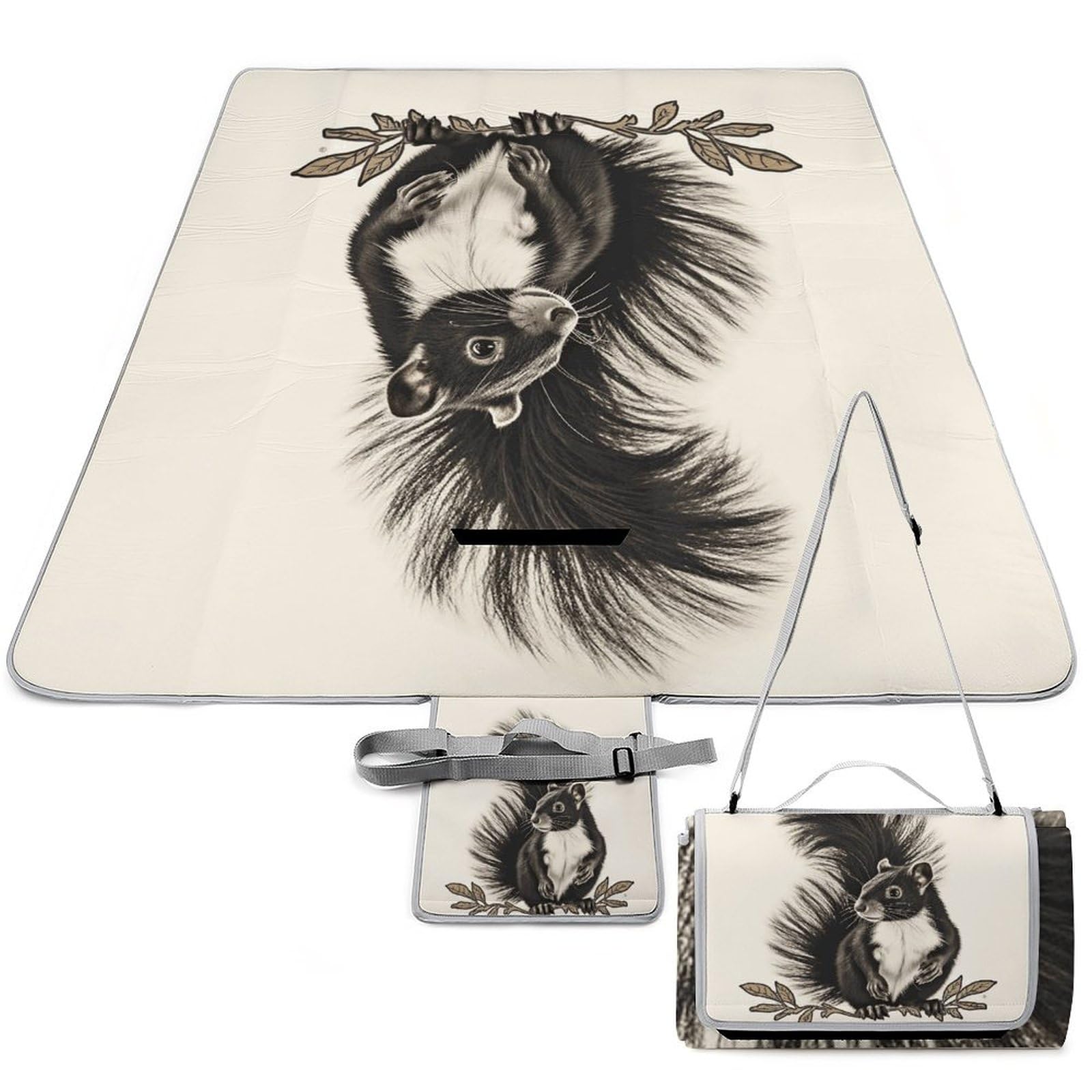 Skunk, tappetino da picnic pieghevole, impermeabile, con borsa per tote, grande tappetino da picnic all'aperto, 147,3 x 147,3 cm, coperta da campeggio per spiaggia, parco, viaggi