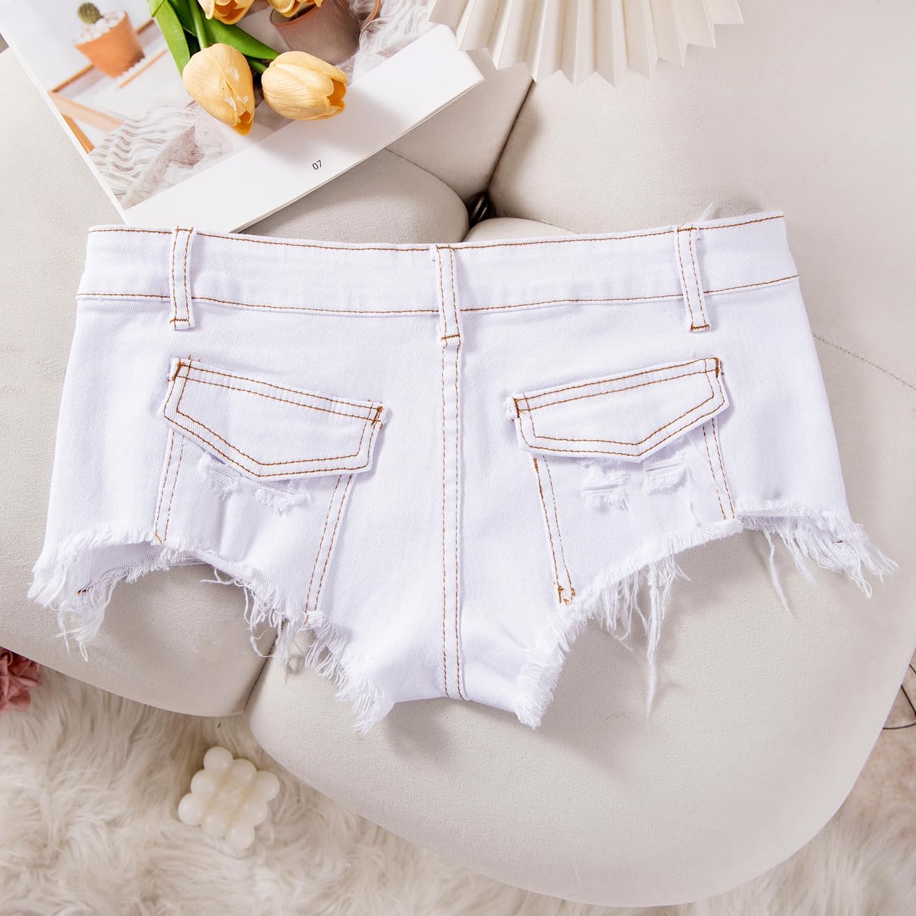 Women’s Sexy Low Rise Frayed Hem Mini Jeans Shorts Casual Stretchy Denim Shorts Hot Pants - Image 6