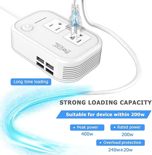 Miniatura 3 de FOVAL 200W Car Power Inverter DC 12V to 110V AC Converter with 4 USB Ports Charger White
