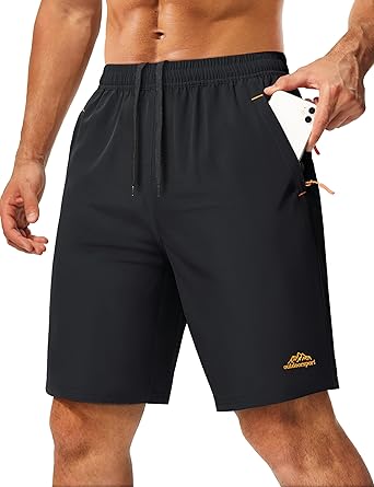 MAGCOMSEN Men's Hiking Shorts 9" Quick Dry Lightweight Running Shorts with Zipper Pockets for Workout Athletic Sport