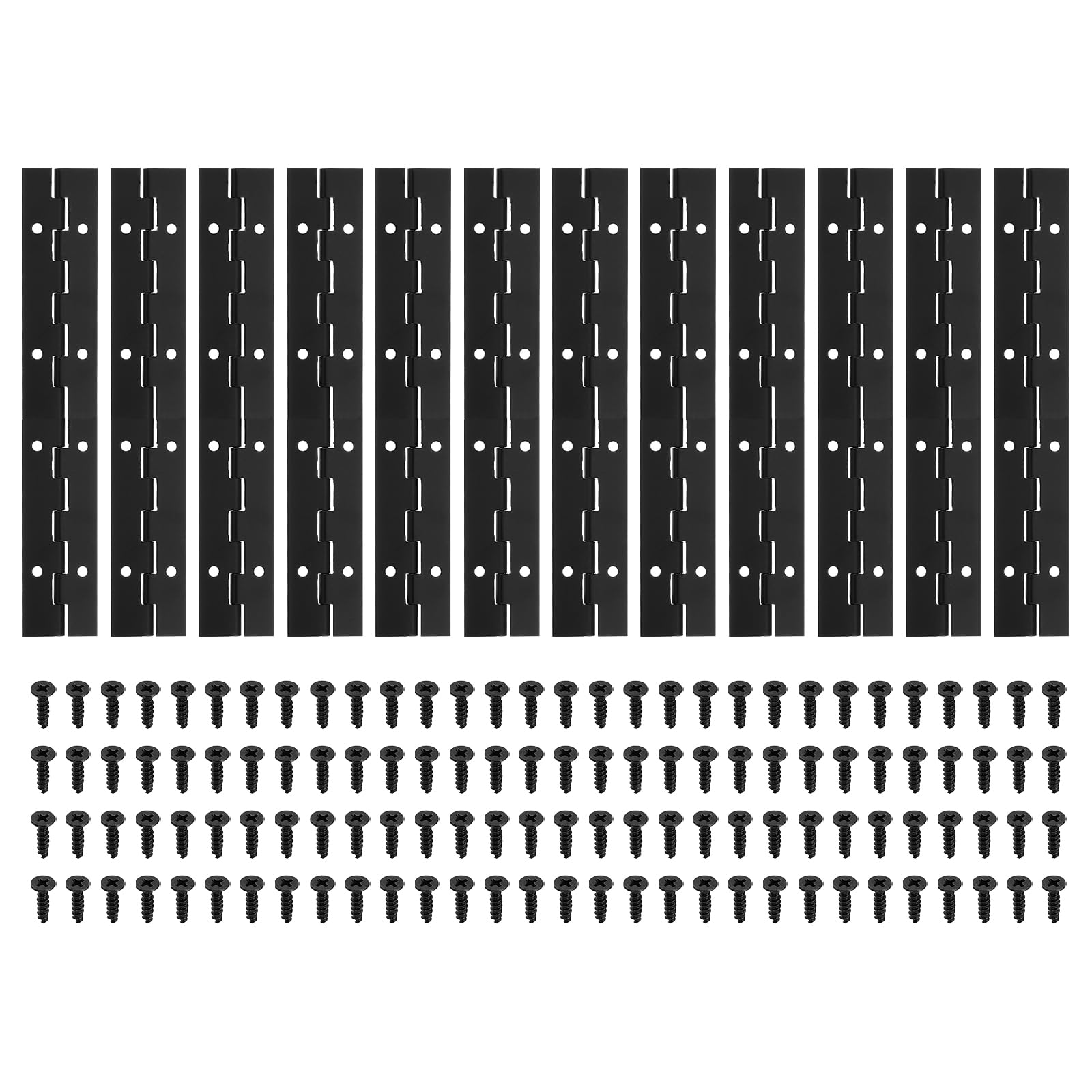 PATIKIL 8x1.2 Inch Piano Hinge,12 Pcs 304 Stainless Steel Continuous Hinge with Holes for Piano Gate Door Wooden Storage Box Cabinet Boat,Black