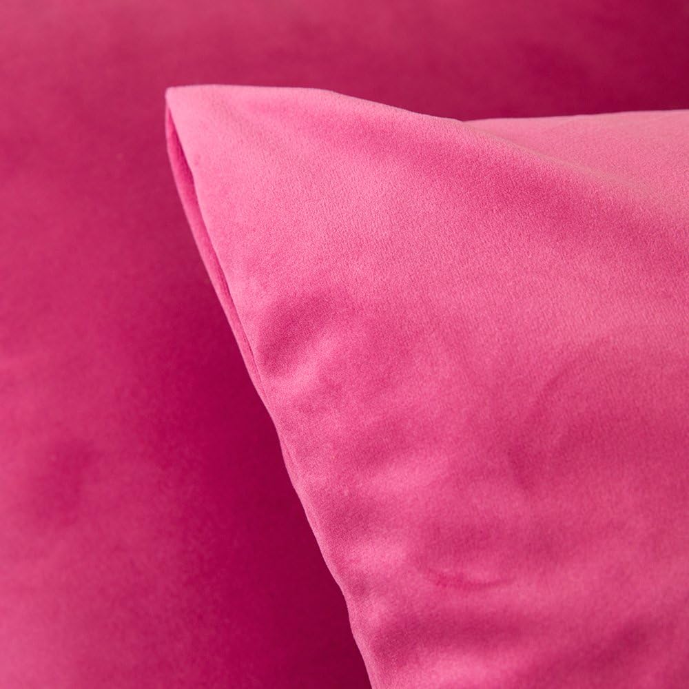 MIULEE Pack of 2, Velvet Soft Solid Decorative Square Throw Pillow Covers Set Cushion Case for Sofa Bedroom Car 20 x 20 Inch 50 x 50 Cm Hot Pink