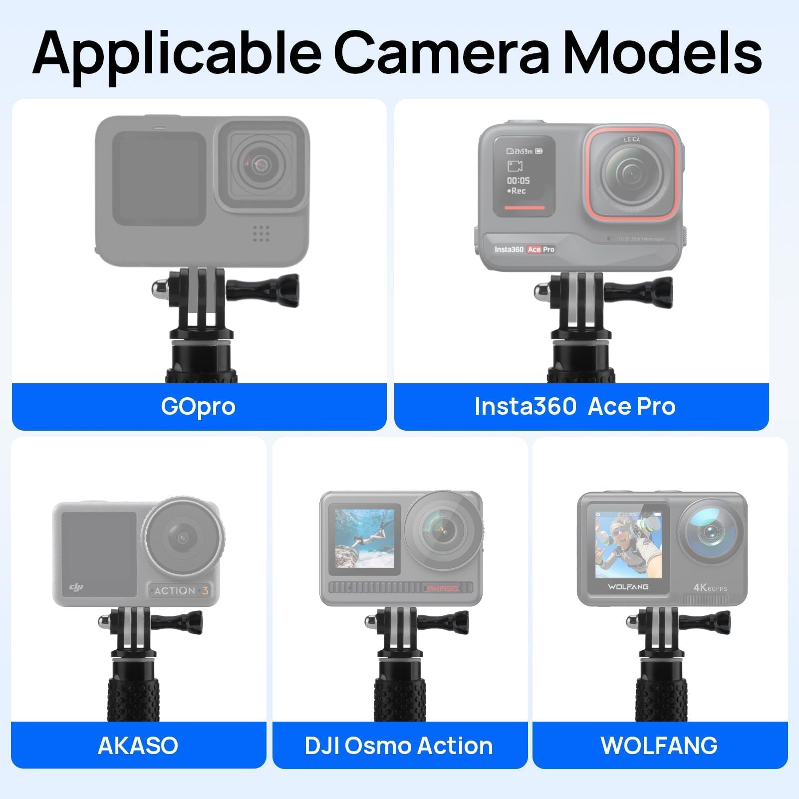 GlasFlength Kijek do selfie dla GoPro Hero 12 11 10 9 8 czarny, teleskopowy kijek do selfie dla Insta360/X3/One DJI Mini 3 Pro i innych kamer sportowych (stop aluminium)