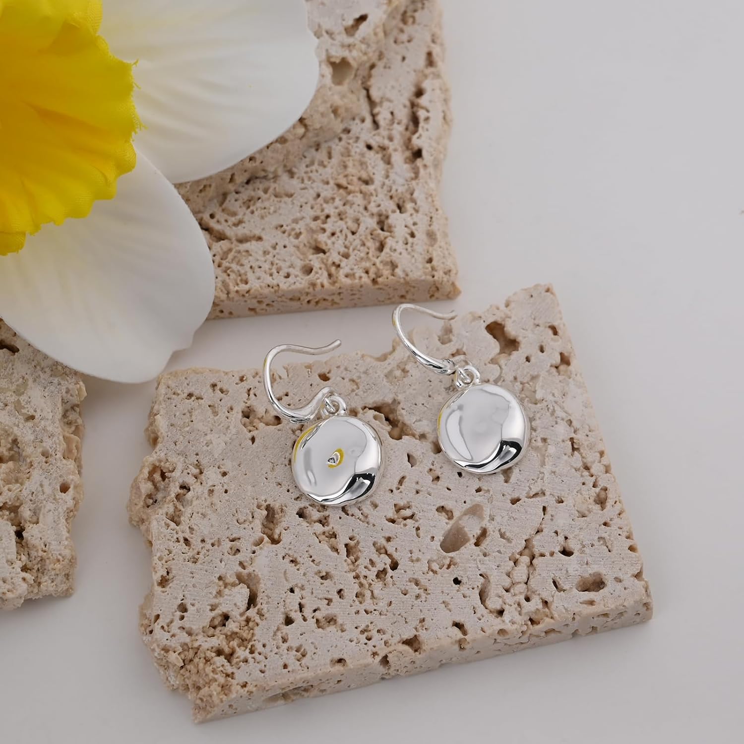 Silver Round Irregular Dangle Earrings Hypoallergenic Sterling Silver Earrings Earrings for Women - Image 5