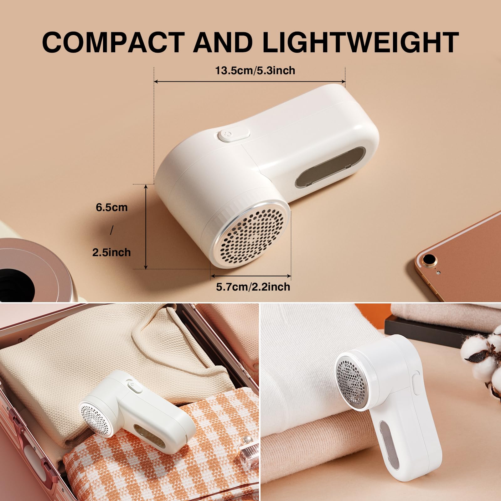 Afeitadora de tela, removedor de pelusas recargable, desfuzzer eléctrico portátil para suéter, pantalla LED digital para quitar bolitas para ropa, muebles, suéteres, (blanco con una cuchilla de