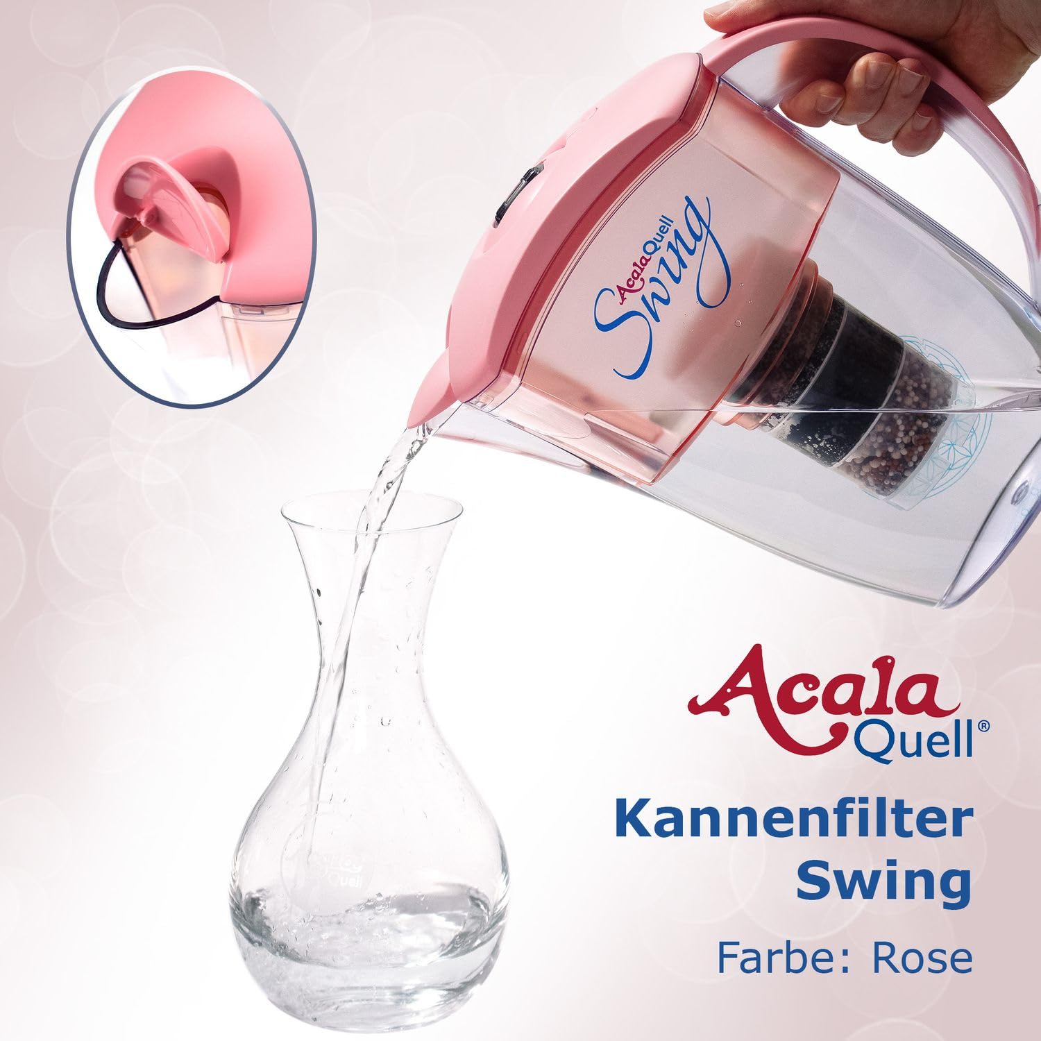 AcalaQuell® Wasserfilter Swing | rose | Aktivkohle Wasserfilter | Höchste Filterleistung - mehrschichtig | BPA u. BPB frei | ReNaWa® - Technology | Kreiert köstlich schmeckendes, wohltuendes Wasser